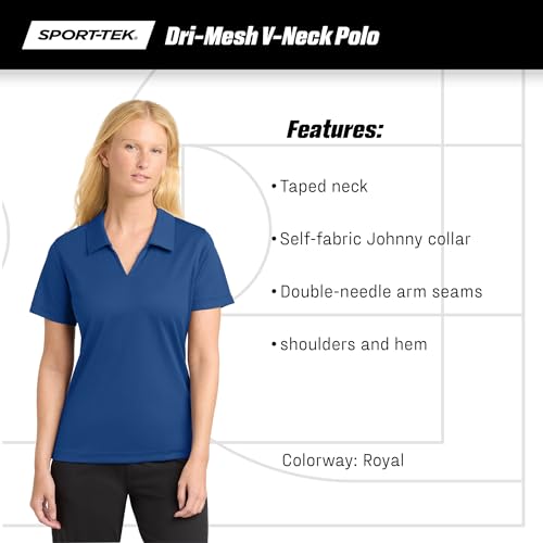 SPORT-TEK Women's Dri-Mesh V-Neck Polo | Ladies Short Sleeve Collared Shirt, Slim Fit Summer Top for Work, Golf & Tennis3