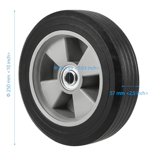 Image of 2 Pack 10 Inch Solid Rubber Replacement Wheels, Flat Free Hand Truck Tires with 5 /8 inch Axle, Hand Truck Replacement Wheels for Cart, Wagons, Wheelbarrow, Dolly, Trolley, 330 lbs Max Load