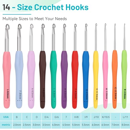 Image of Coopay Crochet Hooks Set with Case, 12 Size Ergonomic Crochet Needles for Beginner Adult Arthritic Hands, 2mm(B)-8mm(L) Extra Long Knitting Hook for Crocheting Yarn- Great DIY Craft Christmas Gift