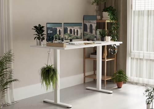 Claiks Electric Standing Desk, Adjustable Height Stand up Desk, 55x24 Inches Sit Stand Home Office Desk with Splice Board, White Frame/White Top
