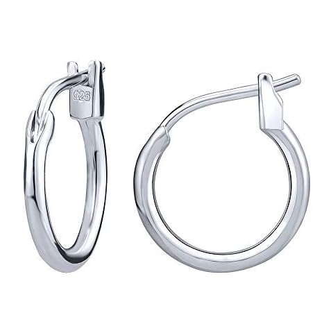 AoedeJ 925 Sterling Silver Hoop Earrings, High Polished Round Tiny Click-Top Hoop Earrings, Small Clasp Hoop Piercing Earrings (Inner Diameter-10mm 3/8'') Cover