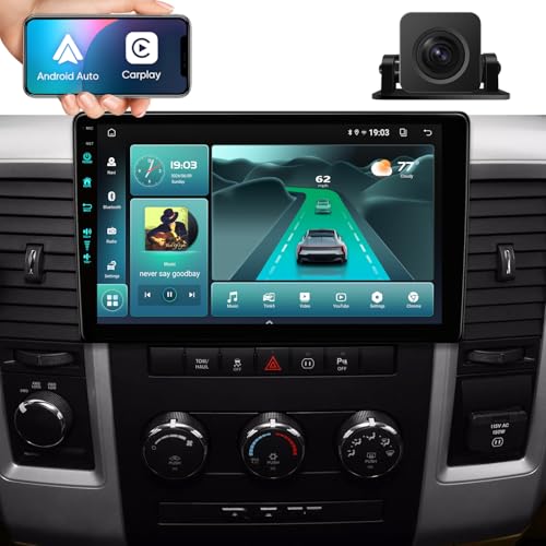 10th System & 5GWiFi6(1201Mbps) for Dodge RAM 1500 2500 3500 Radio Upgrade 2009 2010 2011 2012,Android 13 Stereo Replacement,AM+FM,Wireless/Wired Carplay Android Auto,1080P Camera ((4Ram 64Rom) 10th)