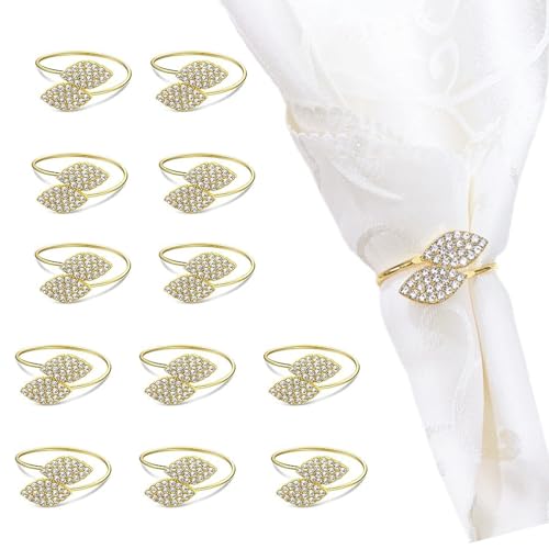 BSITSSS 12 Pezzi Portatovaglioli, Anelli Tovaglioli Forma Della Foglia, Classico Anelli per Tovaglioli da Tavola, Oro Allacciatovaglioli, Anello Portatovagliolo per Matrimonio, Festival, Compleanni