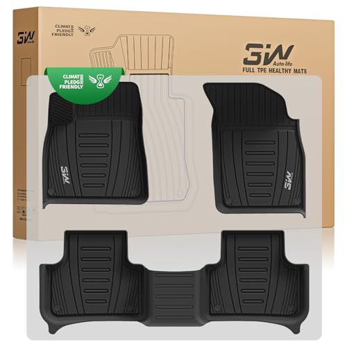 3W Fußmatten für Audi Q7 4M 2016-2026/Q8 2019-2026, TPE Allwetter Gummimatten für Audi Q7 Q8 1. und 2. Reihen Komplettset Auto Fussmatten Zubehör, Schwarz Antirutschmatten Audi Q7 4M 2016-20