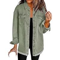 Veste Jean Femme Mi Saison Blouson Denim SurdimensionnéE BoutonnéE pour Femme, Ourlet Effiloché, Manches Longues, avec Poches Veste Chic Et Elegant MatelasséE LéGèRe Automne Blouson Aviateur