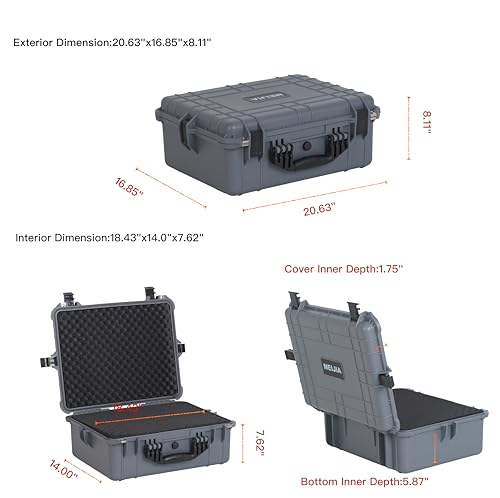 Image of MEIJIA All Weather IP67 Waterproof Hard Camera Case,Hard Protective Case,Hard Case with Customizable Foam,Fit Use of Drones,Camera,Equipments,Pistols(Grey,20.62 x16.85x8.11inches)