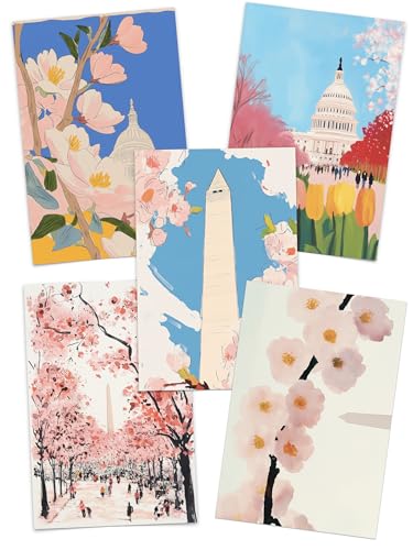Daleko Daleko Washington DC Cherry Blossom Postcard Set, DC in Bloom (Set of Five 4x6 Postcards), DC Spring Art, Sakura Postcards