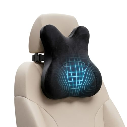 Image of Premium Memory Foam Head Rest Cushion for Car by ValorX USA | Big Size car Neck Support with Adjustable Strap for Car Seat | 2 Years Warranty | Neck Pillow for Cervical Support (Black)