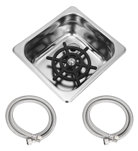 TINMAGI Lave Verre, G1/2 Rince Verre Evier Automatique, Nettoyeur de Tasses en Acier Inoxydable Avec Tuyau, Accessoire pour Évier, pour Bar Pub Café...