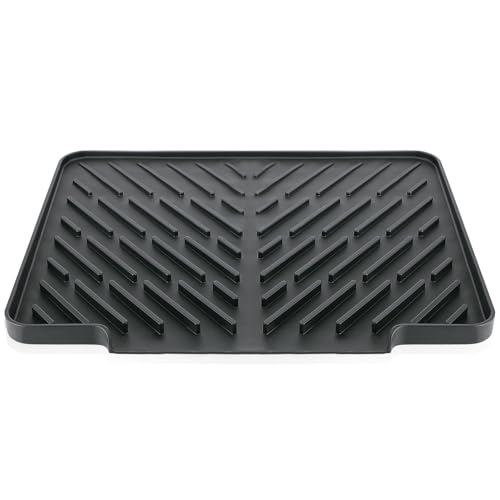 Alfombrilla escurridora de silicona de 40 x 30 cm, resistente al calor, antideslizante, con orificio de drenaje, escurreplatos silicona, color negro