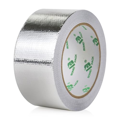 BOMEI PACK 50mmx20m Cinta adhesiva de aluminio reforzada aislante térmico - Rollo de aluminio adhesivo de alta temperatura de reparación - Cinta de Aluminio para Sellar Sistemas
