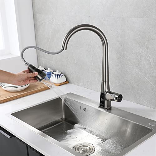 Grifo de cocina extraíble monomando con sensor inteligente y doble función de agua fría y caliente 7