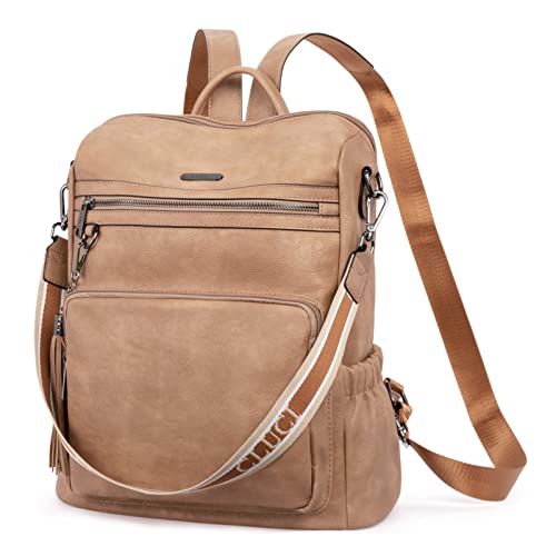 Image of CLUCI Backpack Purse for Women Fashion Leather Designer Travel Large Ladies Shoulder Bags with Tassel, Two-toned Brown, Large