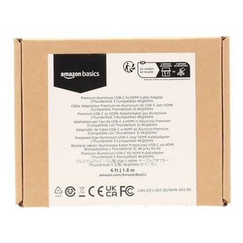 Amazon Basics Premium Aluminum USB-C (Source) to HDMI (Display) Cable Adapter (Thunderbolt 3 Compatible) 4K@60Hz, 6-Foot, Black - Image 8