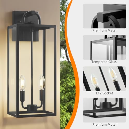 AIBISOD 20In Outdoor Light Fixture, E12 Outdoor Wall Sconce, Waterproof Exterior Light Fixtures for Homes, Modern Front Porch Lights with Clear Glass for Front Door, Coach House, and Garage, 2Pack by AIBISOD - Image 3