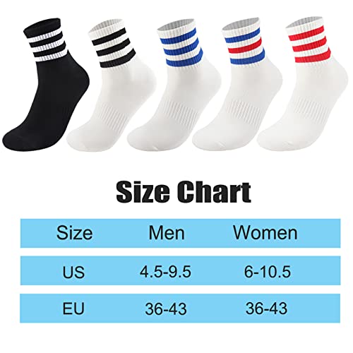 Ultrafun 5 Pairs Unisex Stripe Crew Socks Breathable Athletic Sports Gym School Casual Quarter Ankle Socks For Men Women (5Pairs-Multicolor) #TOP2