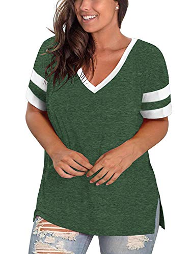 Plus Size Tops For Women 3X Sexy Cute Striped Side Split T Shirts Green 22W #TOP1