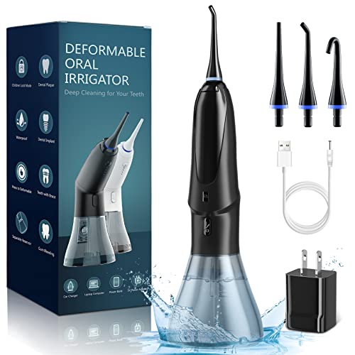 Water Flosser Cordless, Water Dental Flosser Oral Irrigator with 4 Modes, IPX7 Waterproof Rechargeable Water Flossers for Teeth Cleaning, Deformable Portable Water Flosser for Braces & Home & Travel