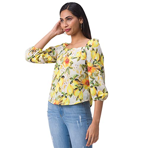 Image of Globus Women Yellow Floral Print Top