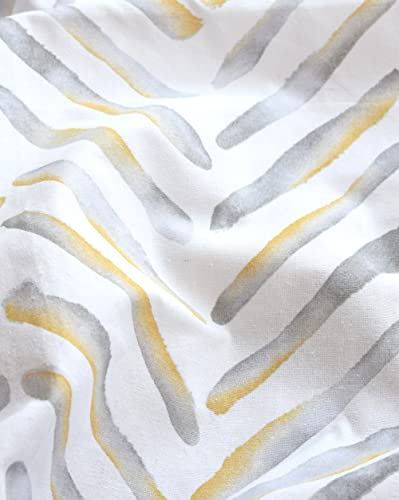 Image of Tranquebar Curtain Co. Cotton Curtains 8 Feet Long, 60-65% Room Darkening, Yellow & Grey Watercolor Chevron Print, 8 Feet Curtains, 8 Feet Curtains, BackTab Loops, Design Raya (244 cm) - Set of 2