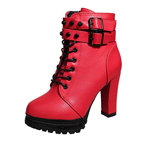 Botas de tacon alto mujer,ZARLLE Moda Zapatos Mujer 2018 Otoño Botas Tacones Altos de Tobillo Botines de Nieve de Punta Redonda Zapatos Mujer Sexy con Cordones Cómodas Zapatos Casuales Boots