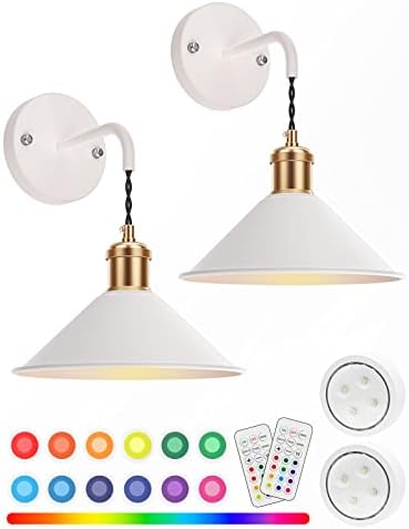 Battery Operated Wall Sconce, Wireless Wall Lights Set of 2, 13 RGB Colors Dimmable Battery Powered Wall Lamp Fixture with Remote Control, Memory Function, Auto Timer for Bedroom, Living Room, Hallway