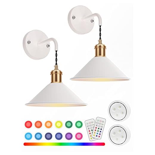 Battery Operated Wall Sconce, Wireless Wall Lights Set of 2, 13 RGB Colors Dimmable Battery Powered Wall Lamp Fixture with Remote Control, Memory Function, Auto Timer for Bedroom, Living Room, Hallway