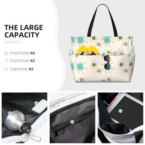 Iconic Atomic Starbursts Oversized Waterproof Beach Bag – Multi-Pocket Zipper Tote, Compact Foldable Design For Travel, Pool, Shopping & Outdoor Adventures3