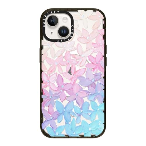 CASETiFY �C���p�N�g iPhone 14 �P�[�X [MIL�K�i���� (4x MIL-STD-810G)/2.5m����̗����������N���A/MagSafe �ɑΉ�] - Clear Hydrangea Blooms - �u���b�N