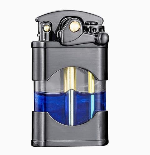 (Se vende sin líquido de encendedor) Encendedor de latón transparente, encendedor de queroseno vintage, diseño clásico, (negro)
