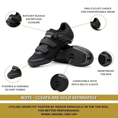 Tommaso Strada 200 SPD & Peloton Shoes for Mens Bikes—2 in 1 Cycling Shoes—Install Your Own Delta or SPD Cleats for Road Bikes, Indoor Cycles or Most Mens Bicycles—with Buckle—Size 9US—42EU