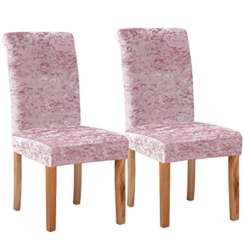 KELUINA Velours Spandex Tissu Stretch Salle À Manger Chaise Slipcovers Décor À La Maison, Housses de Chaise pour Salle À Manger Restaurant Hôtel Cérémonie (Rose,2 Pack(M)) Cover