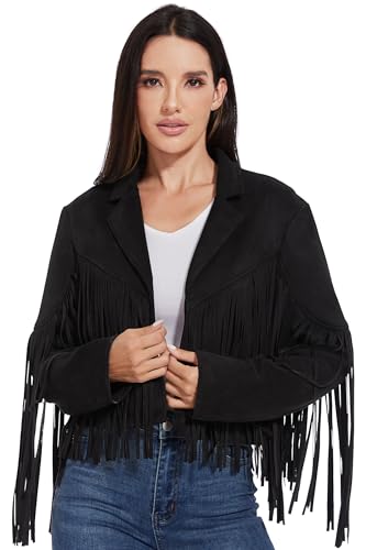 Fahsyee Women's Fringe Leather Jackets - Suede Faux Motocycle Biker Cropped Coat Vegan Blazer Pleather Fashion Tassel S-XXL2