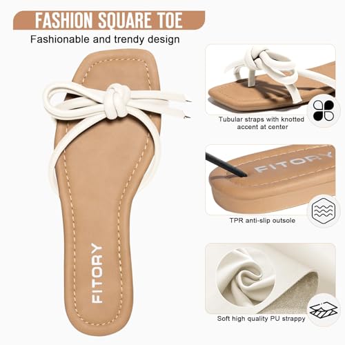 Image of FITORY Women's Flat Sandals Square Open Toe Thong with Cute Knot for Summer Size 6-11