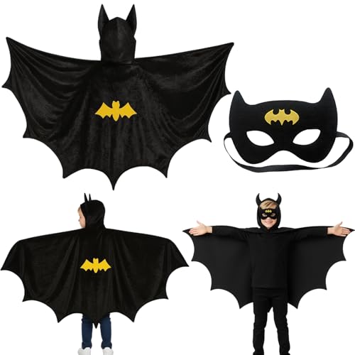 Fledermaus Kostüm Kinder 2-teiliges Set mit Cape und Maske für Fasching und Halloween Kostüm für Jungen und Mädchen 3-8 Jahre Superhelden Verkleidung für Rollenspiele und Karneval Kostüm Kinder