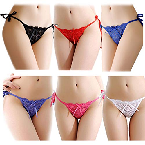 HTRUIYA 6 Pack Women Tie Side Panties Bowknot Ribbon Adjustable Sides Underwear Adjustable G-String...