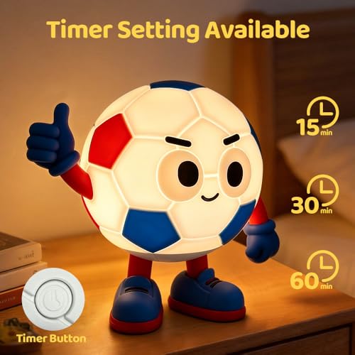 Image of S NMT Silicone Soccer Night Light, RGB Color Changing Rechargeable Nightlight, Timing 2 Level Brightness Sleeping Table Decoration Bedside Lamp with Touch Control