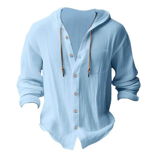 100 Percent Cotton Linen Hoodies for Men Long Sleeve Button Down Shirt Active Athletic Workout Sweatshirts for Men3