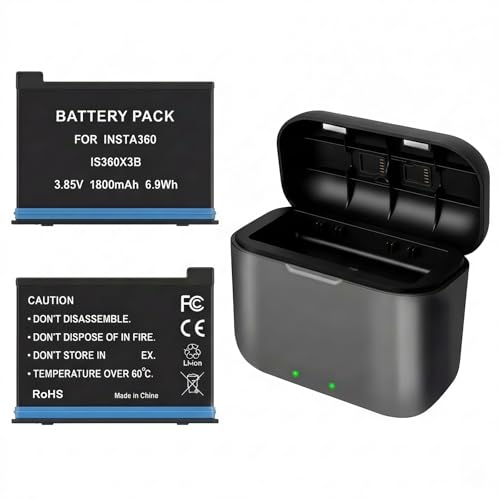 2 Packs Replacement 360 x3 Batteries & 2 Channel Charger Box Compatible with Insta360 X3 1800mAh Battery for insta360 x3 Accessories