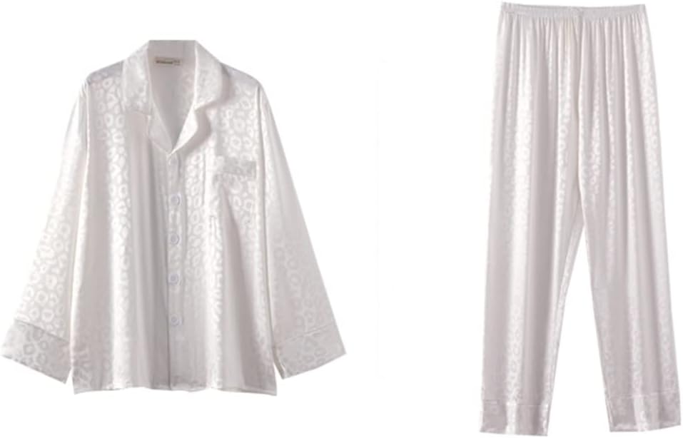 Pajamas Men's Spring Autumn Long Sleeve Silk Ice Homewear White Suit