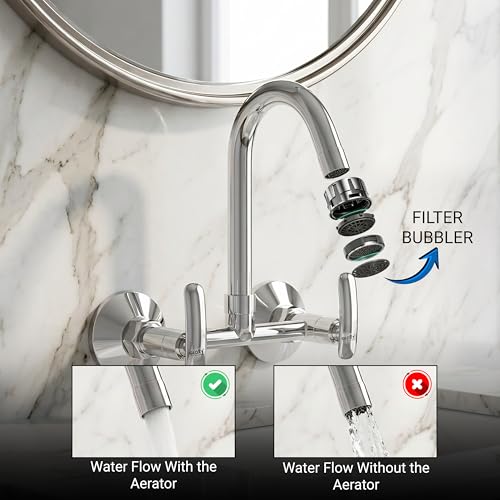 Image of GLOXY Premium Brass Wall Mounted Kitchen Sink Mixer Tap with 360 Swivel Spout - Kitchen Sink Mixer Tap Hot & Cold with Chrome Finish & Imperial Lever for Bathroom & Kitchen Sink - 10 Years Warranty