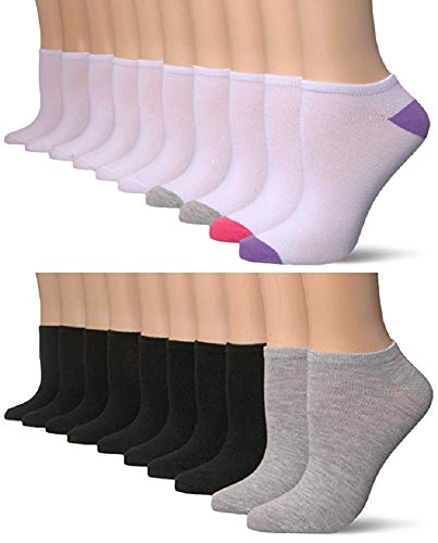 Hanes Women's Lightweight No Show 20-Pack, White/black Assorted, Sock Size 9-11 Shoe Size 5-9