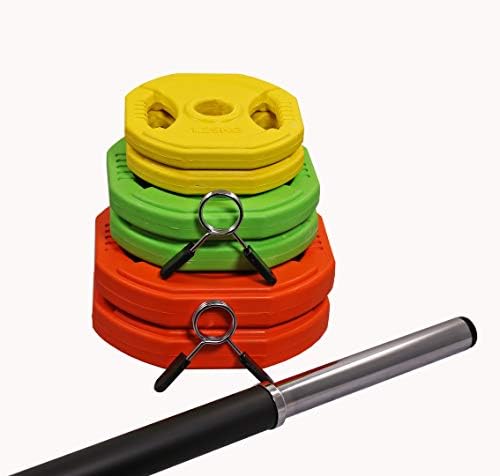 Barbell Weight Set 20kg, Weight, Strength, Body Building Training, Yellow - Orange - Green - UK STOCK