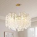 VBKK 24-Inch Capiz Shell Chandelier, 8-Light Gold Coastal Chandelier, Modern Crystal Tree Branch Chandeliers, Boho Light Fixture for Bedroom, Living Room, Foyer, Entryway, Stairwell
