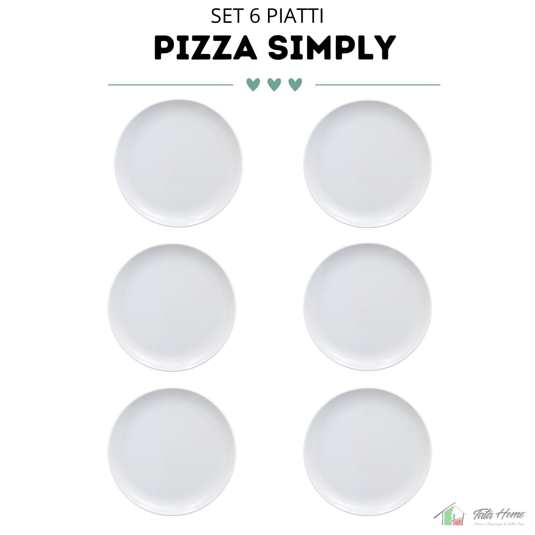 Tata Home Set 6 Piatti per Pizza Grandi in Porcellana Bianca Diamentro 31 cm Moderni Piatto Portapizza Tradizionale Mod. Simply