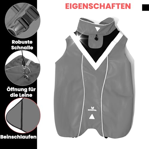 DOGOPAL Regenmantel Hund wasserdicht für kleine & große Hunde - Hunderegenmantel mit Reflektorstreifen - Wasserdichter Hundemantel, Regenschutz & Regenjacke (Grau, 2XL)