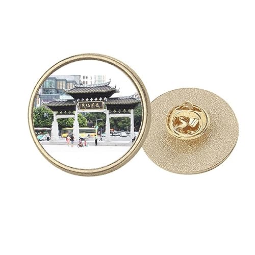 Broche ronde en métal doré d'architecture chinoise, finition M luxe