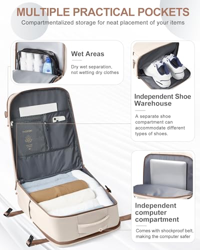 Image of coowoz Travel Backpack Carry On for Women Man Gym Backpacks with Laptop Compartment Mochila de Viaje Teacher Personal Item Backpack Rucksack Airplane Accessories Must Haves Beige Brown