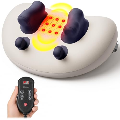 swancode Upgraded Deep Tissue Neck Massager Pillow with Heat Shiatsu Kneading Neck & Shoulder Massager for Pain Relief Cordless Portable Massage Pillow for Home Office & Car Grey & Blue