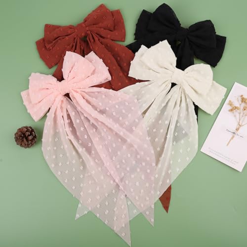 image for MRJ 4Pcs Chiffon Hair Bows for Women Big French Bows Hair Clips for Gi